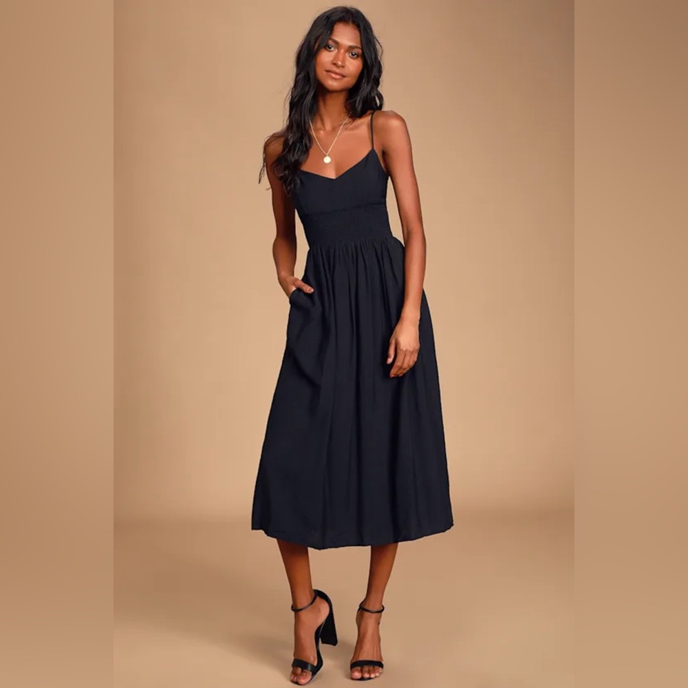 Lulu's Full Heart Black Smocked Midi Dress Size XL